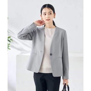ジャケット ノーカラージャケット 「洗える/ストレッチ/UVカット」麻調ストレッチノーカラージャケット レディース