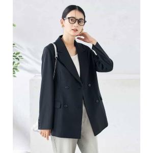 ジャケット テーラードジャケット 「洗える/ストレッチ/UVカット」麻調ストレッチダブルブレストジャケット レディース