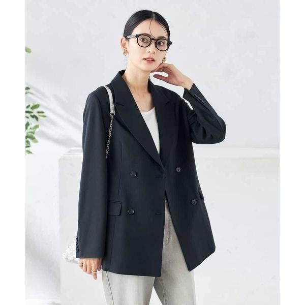 ジャケット テーラードジャケット 「洗える/ストレッチ/UVカット」麻調ストレッチダブルブレストジャ...