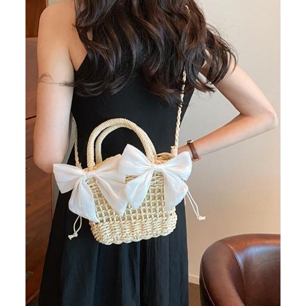 かごバッグ カゴバッグ バレエコア リボンデザイン かごバッグ