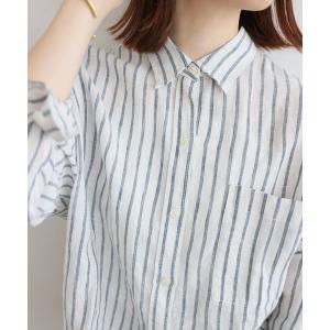 ブラウス シャツ 手洗い可 / No.66ストライプフレンチリネンシャツ レディース