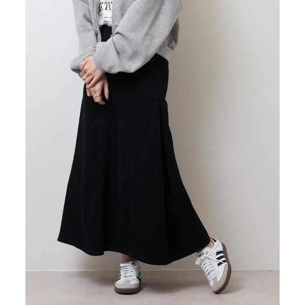 デニムスカート サイドタックフレア ロング丈 デニムスカート コットン100％
