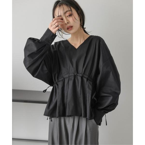 ブラウス シャツ ドロストリボン プリーツヘムブラウス レディース