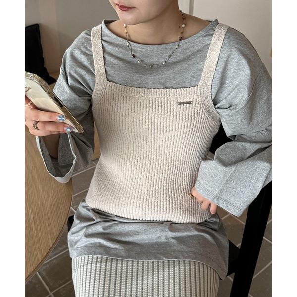 キャミソール スクエア リブニットキャミソール