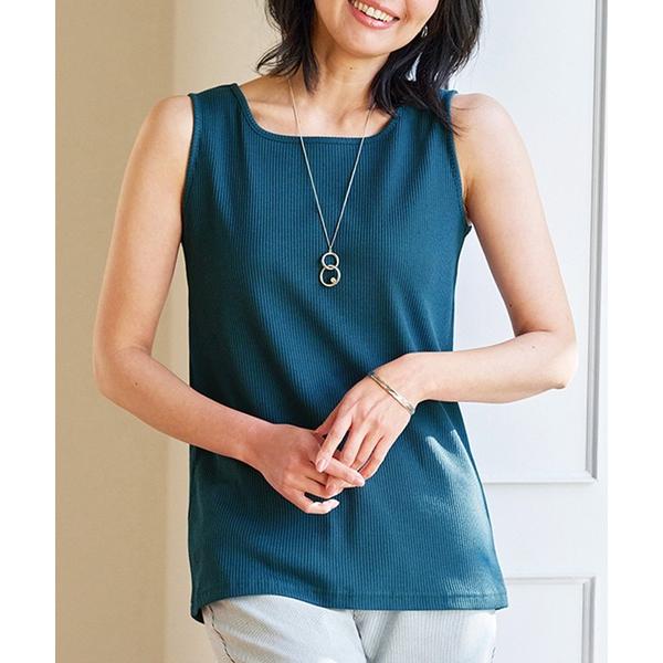 タンクトップ ノースリーブ 鎖骨ちょい下！スクエアネックタンクトップ レディース