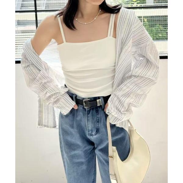 ブラウス シャツ ワンポケットストライプシャツ レディース