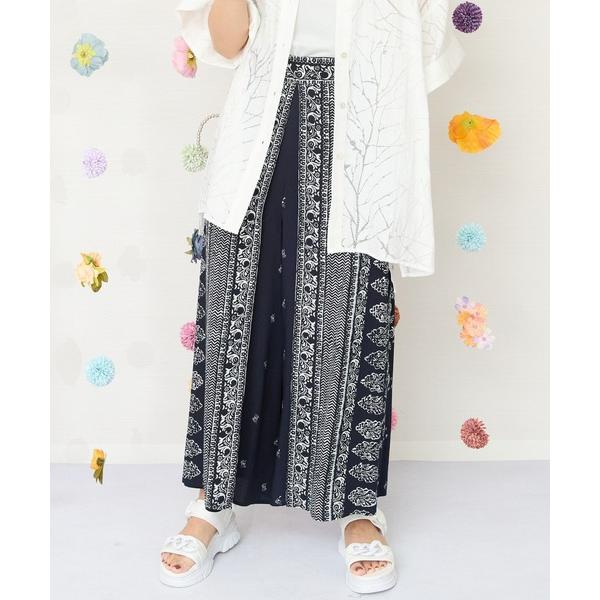 パンツ 「FONT LAB」パネルプリントラップワイドパンツ レディース