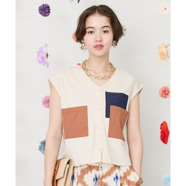 ブラウス シャツ 「SKATIE」カラーブロックパッチデザインブラウス レディース