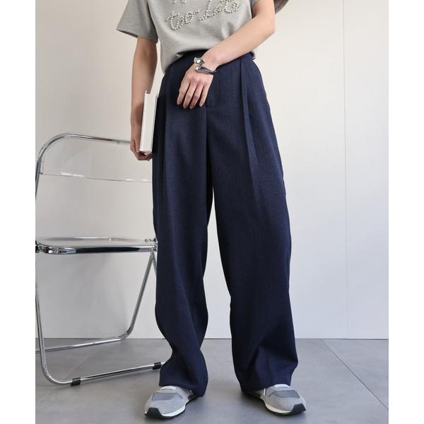 パンツ 「セットアップ対応」麻ライクタックワイドパンツ レディース