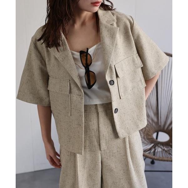 ブラウス シャツ 「セットアップ対応」麻ライク半袖ショートシャツジャケット「動画あり」 レディース