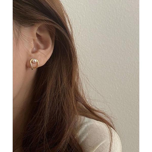 ピアス パール付きデザインピアス レディース