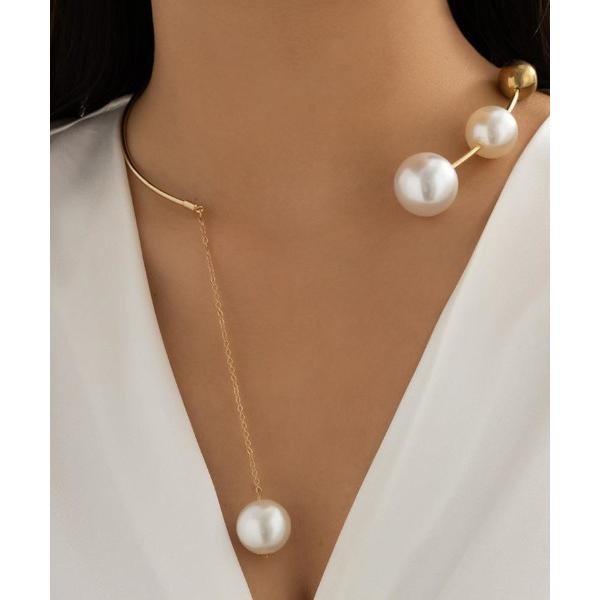 ネックレス ビッグパールアシンメトリーネックレス レディース