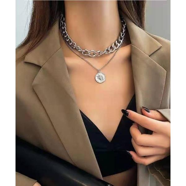 ネックレス コイン×チェーン2連ネックレス レディース