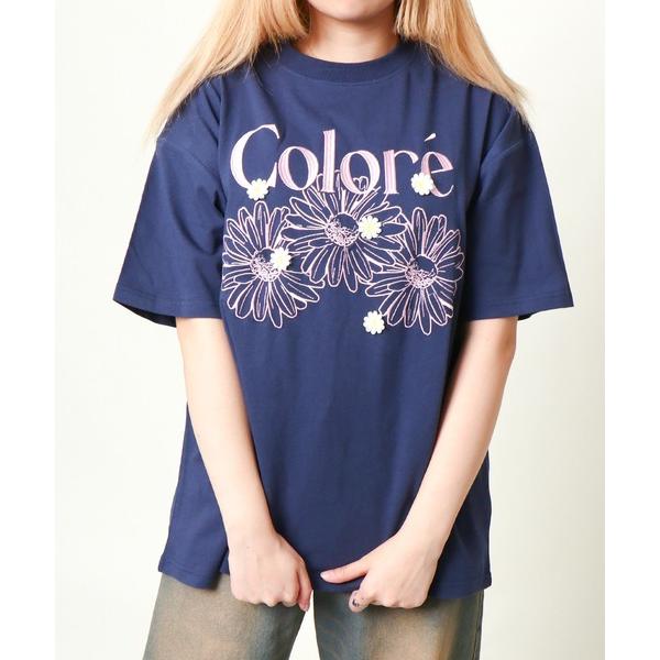 tシャツ 「フラワー刺しゅう×ロゴ映え」ルーズTシャツ レディース