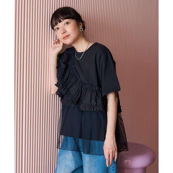 tシャツ フリルチュールドッキングTシャツ レディース