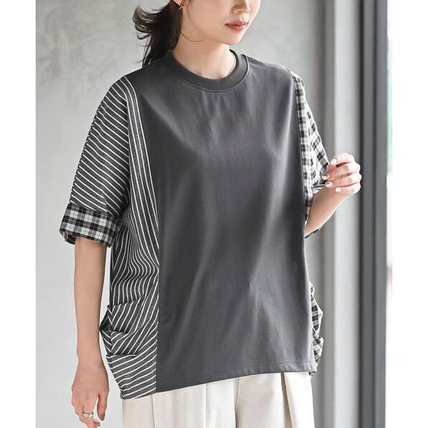 天竺サイド異素材切替ドレーププルオーバー レディース