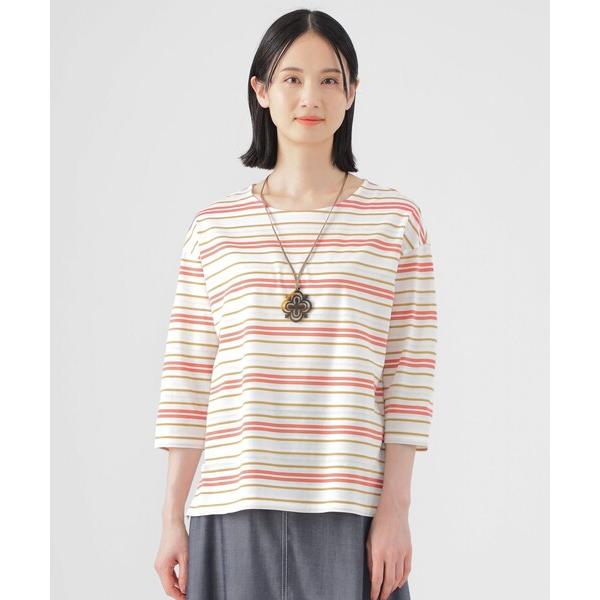 tシャツ 「ウォッシャブル」ジャカードボーダーシルケット　プルオーバー レディース