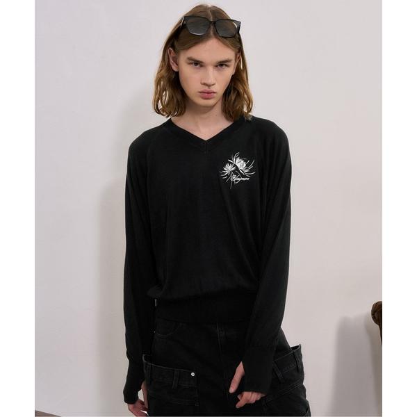 セーター ニット 「BLAYMORE」Waterlily V-neck Knit / 睡蓮刺繍 サム...