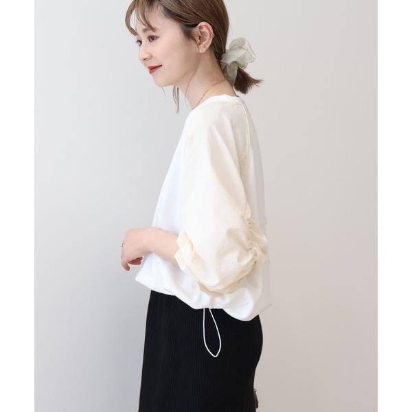 トレーナー スウェット 異素材ギャザースリーブミニ裏毛プルオーバー レディース