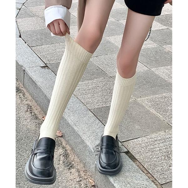 靴下 無地 リブハイソックス レディース