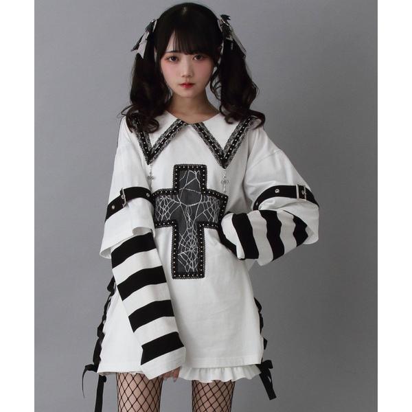 ワンピース 十字架スタッズストライプワンピース