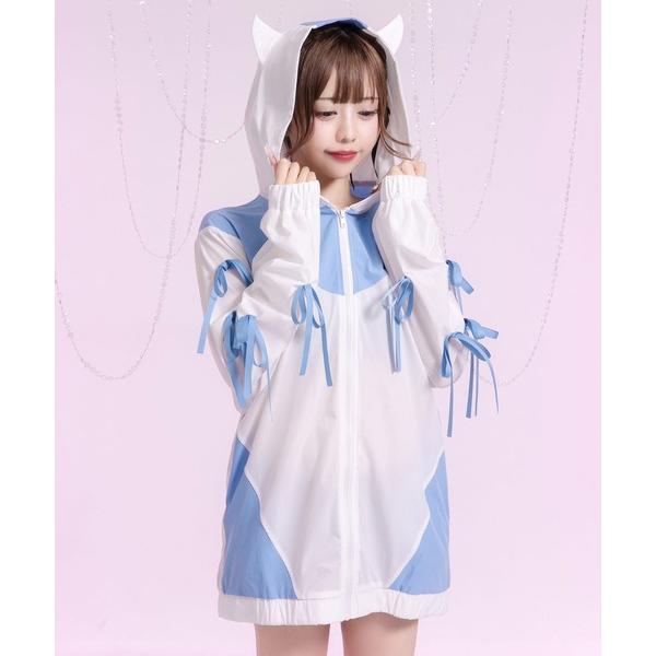 ラッシュガード ネコ耳配色リボンゆるシルエットラッシュガードパーカー レディース