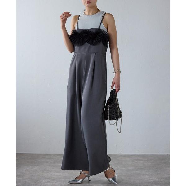 サロペット オーバーオール チュールドッキング　オールインワン レディース