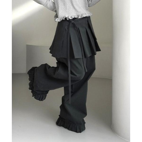 スラックス パンツ Skirt layered frill wide pants レディース