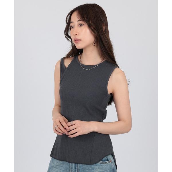 タンクトップ ノースリーブ asymmetry sleeveless rib tops レディース