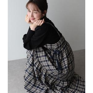 ワンピース チェック柄サイドリボンキャミワンピース