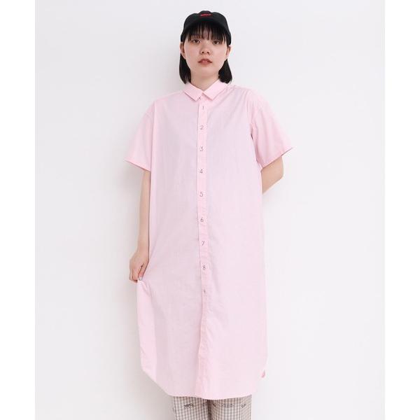シャツワンピース _80/2ピンオックス 数字刺繍半袖シャツワンピース