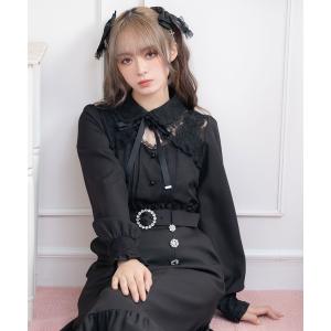 ブラウス シャツ フリルボレロヨークレースリボンブラウス レディース