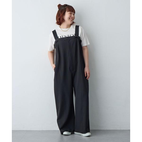 サロペット オーバーオール 「anyfee/プラスサイズ」ストレッチタック入りワイドサロペット新色追...