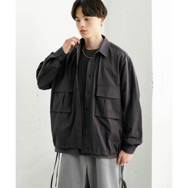 シャツ ドットメッシュダブルポケットロングスリーブシャツ メンズ