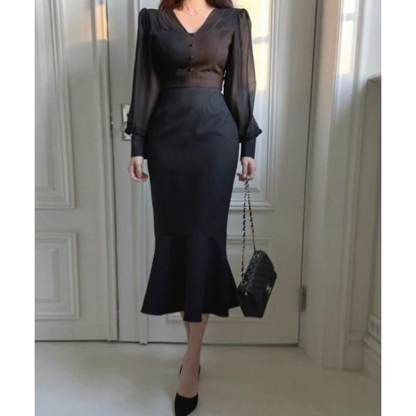 ワンピース 女性らしさ引き立つシースルーマーメイドドレスワンピース