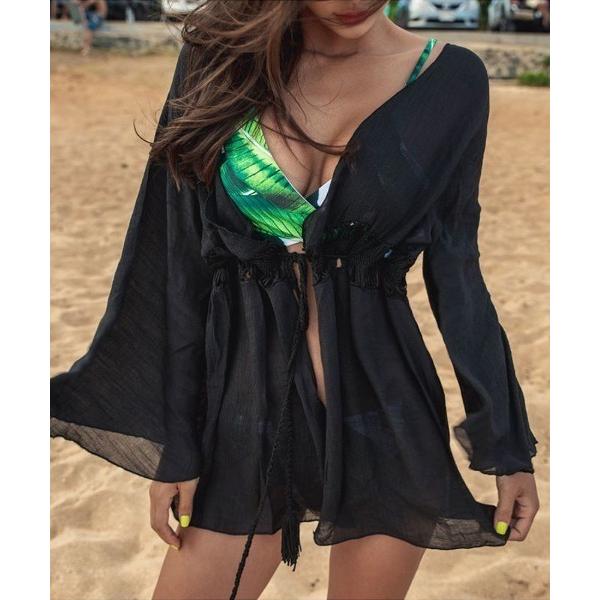 ラッシュガード 袖ボリュームレースビーチカーディガン レディース