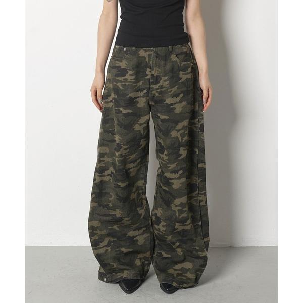 カーゴパンツ 「2WAY仕様でボタンでウエスト＆シルエット調節可能」サイドポイントカモフラージュ迷彩...