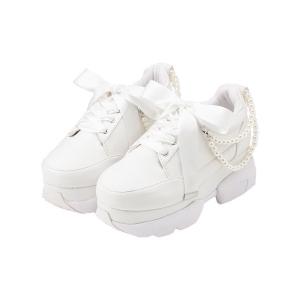 パンプス 2連パールスニーカーパンプス