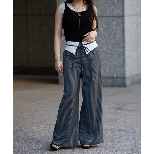パンツ ウエスト折り返しストライプパンツ／Waist Folded Stripe Pants レディ...