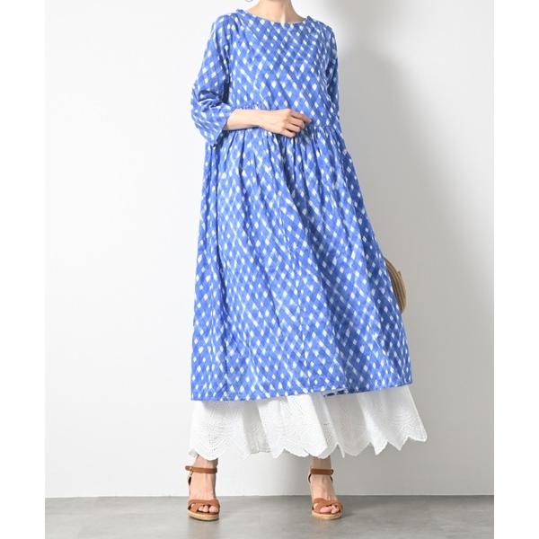 ワンピース フロントギャザーバイヤスチェックワンピース（インナー付き）｜綿100％ 涼やか ギャザー...