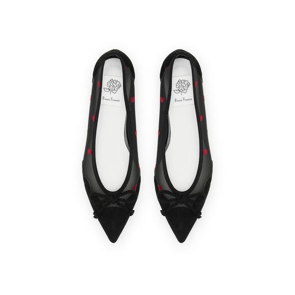 バレエシューズ パンプス ハート フロッキー チュール バレエシューズ