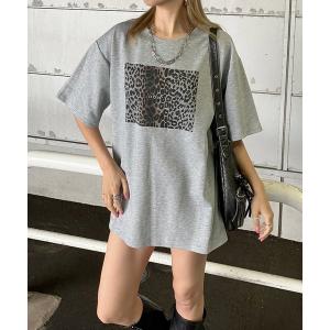 tシャツ 半袖 ヒョウ柄半袖ビッグTシャツ レディース