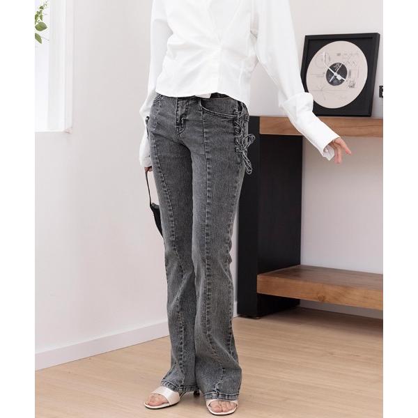 ジーンズ デニム デニムパンツ 3つボタンフレアデニムパンツ レディース