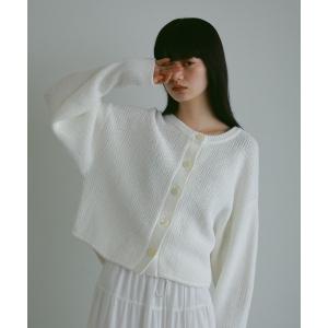 カーディガン 透かし編みラウンドニットカーディガン レディース