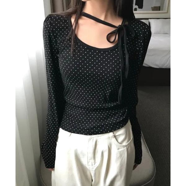 tシャツ Y2K  ドットロングスリーブTシャツ プルオーバー レディース
