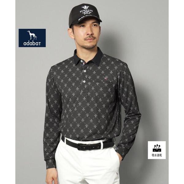 ポロシャツ 「新レーベル ADABAT NAVY」吸水速乾 フルールドリス長袖ポロシャツ メンズ