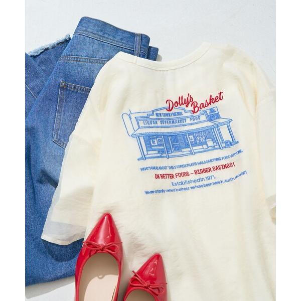 tシャツ 限定展開　オーガンジー × カットソー バック刺繍 半袖 Tシャツ レディース