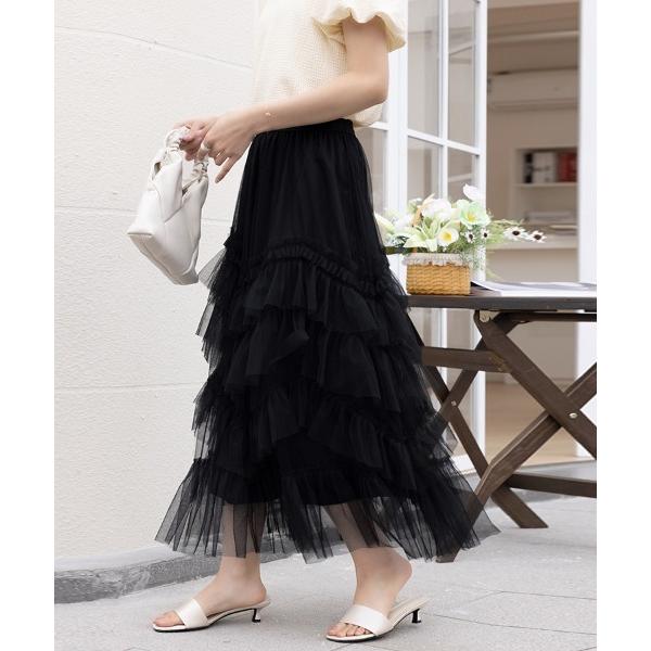スカート ティアードチュールロングスカート
