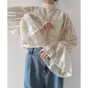ブラウス シャツ ベルスリーブシアーブラウス レディース