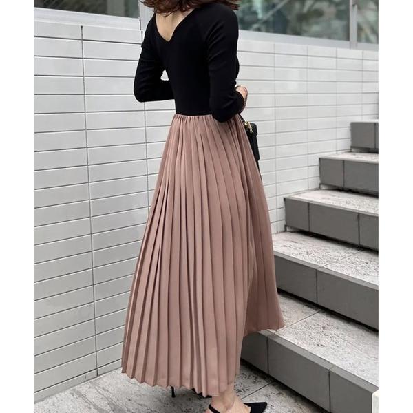 ワンピース リブ切替プリーツワンピース「低身長・小柄女性向け」